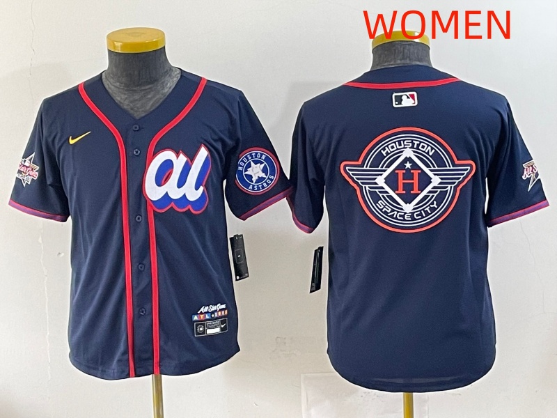 Women 2025 Houston Astros Blank Drak Blue All star Nike MLB Jersey style 001->women mlb jersey->Women Jersey